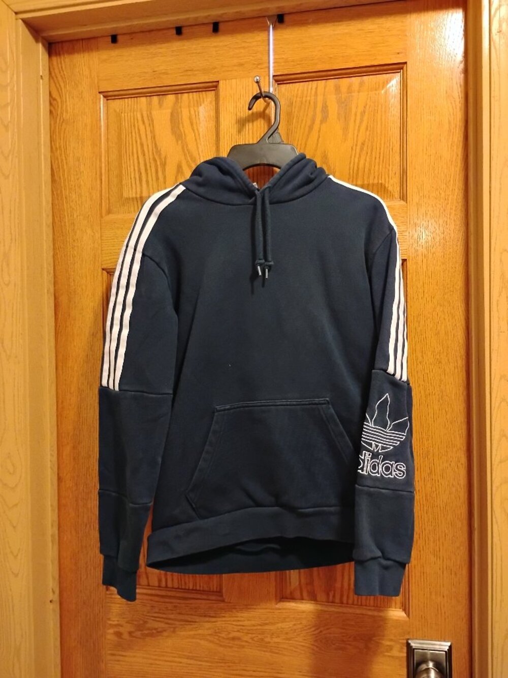 Adidas Heavyweight Embroidered Dark Blue & White 3 Stripe Hoodie Men's Size S